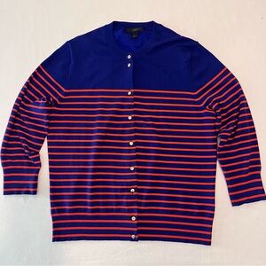 J. Crew Royal Blue Orange Stripes Knit Cotton Blend Sweater Woman’s Cardigan